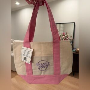 NWT Trader Joe's Mini Pastel Canvas Tote Bag - Pink